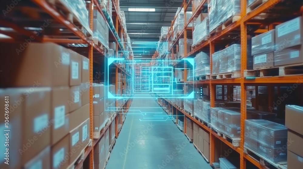 Fototapeta premium A futuristic warehouse that features advanced technology and innovative logistics solutions for efficiency