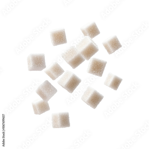 Sugar Cubes Floating in Air Isolated On Transparent Background