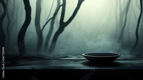 Spooky Forest Setting with a Bowl