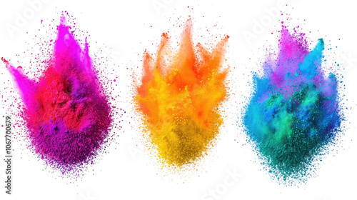 Vibrant Holi Powder Explosions on Transparent Background Generative AI