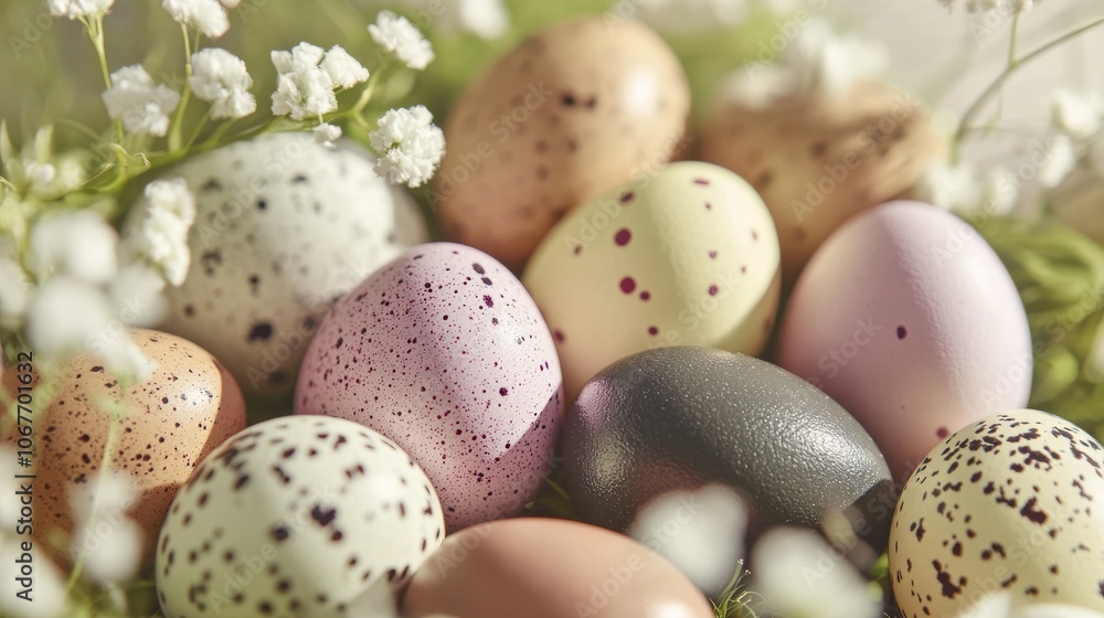 Easter Eggs Nestled in White Flowers. Easter Eggs Nestled in White Flowers.