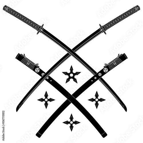 Katanas crossed with shuriken weapons from Japan photo