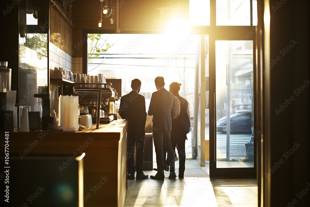 Fototapeta premium Businessmen discussing during coffee break in cafe