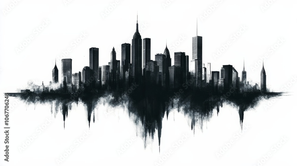 Fototapeta premium Cityscape Silhouette with Abstract Brushstrokes