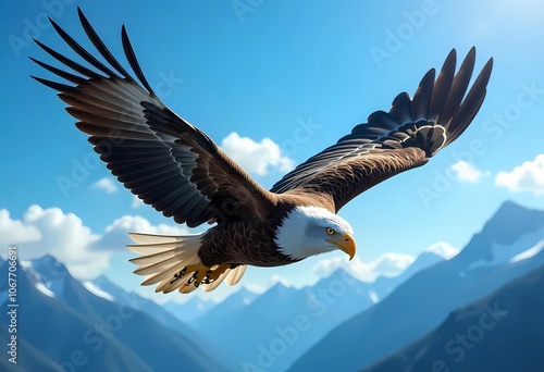 digital art of an eagle flying between mountains photo