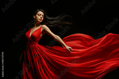 woman in red dress