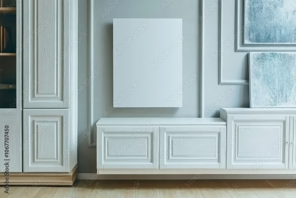 A white room with a white wall and white furniture. The room is empty and has a minimalist feel A white room with a white wall and white furniture. The room is empty and has a minimalist feel