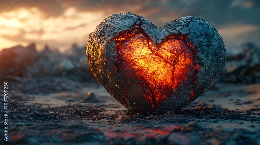 Fototapeta premium Heart of molten lava amidst rugged terrain