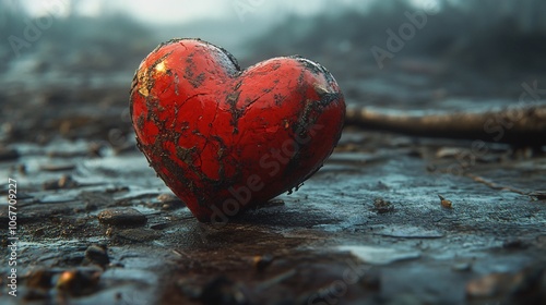 Rustic red heart in a dramatic setting photo