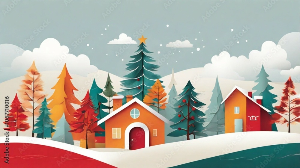 Naklejka premium landscape with christmas tree