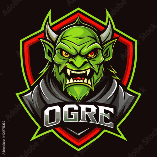 This esports logo features a fierce green ogre character with prominent horns and an intense gaze, set against a striking color background