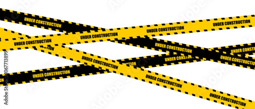 Under construction tape banner: warning banner with a transparent background, featuring an "Under Construction" sign ideal for construction sites and website notifications. Vector illustration.	
