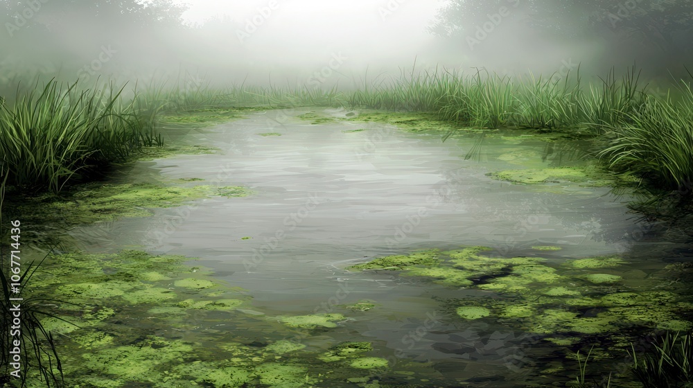 Treacherous and Toxic Landscape with Green Algae Treacherous and Toxic Landscape with Green Algae