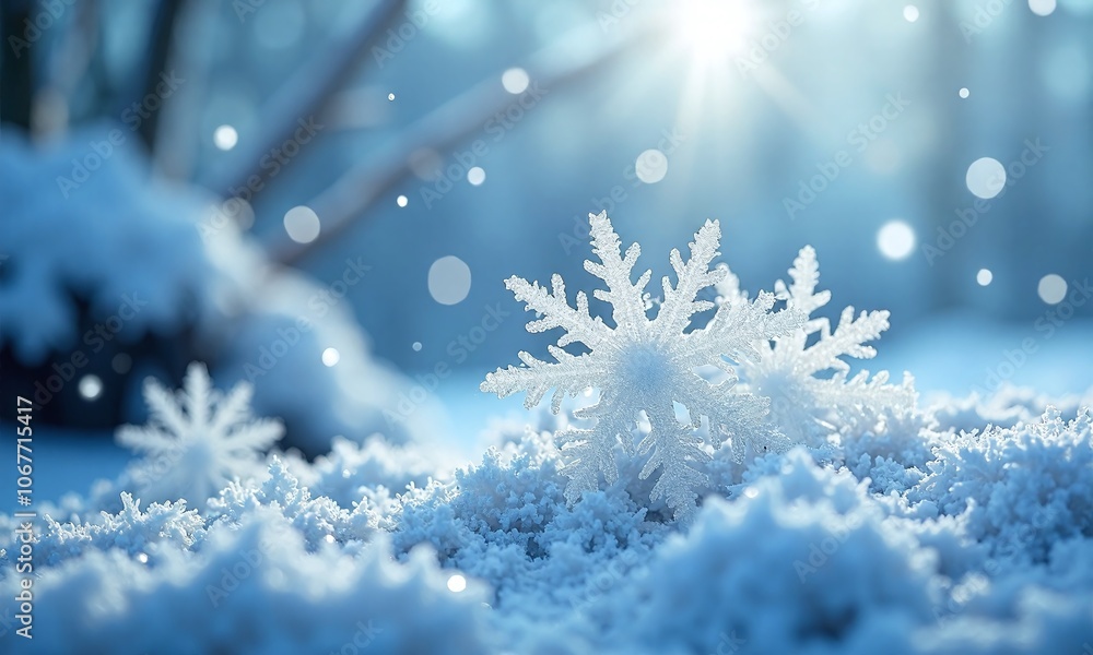 Winter wonderland frosty snowflakes ice crystals magical bokeh Winter wonderland frosty snowflakes ice crystals magical bokeh