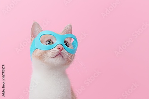 Scotch Whiskas in blue cloaks and masks: Superhero, super cat, leader's cat. photo