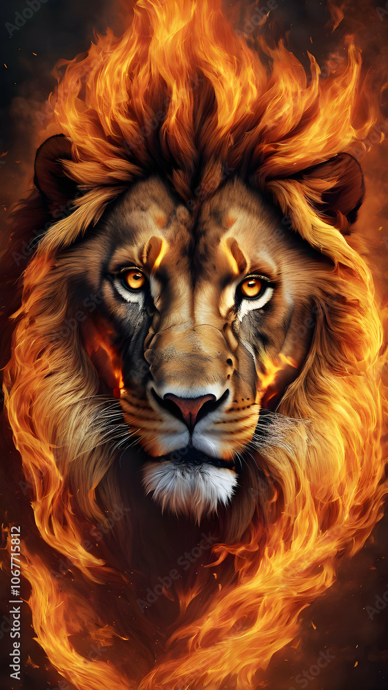 Naklejka premium Lion Fire Illustration
