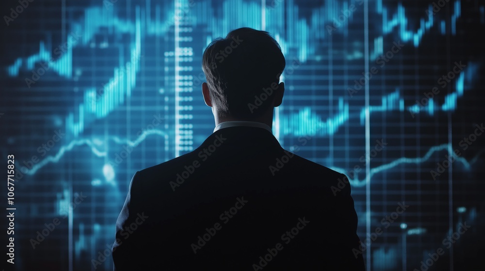 2025 New Year business goals concept. Businessman analyzes graph of trend market growth in 2025 and plans business growth and profit increases. 2025 New Year business goals concept. Businessman analyzes graph of trend market growth in 2025 and plans business growth and profit increases.