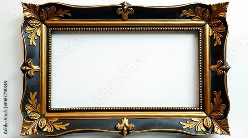 Ornate gold and black vintage picture frame - ideal for luxury interior design blogs, art galleries, antique websites, and high-end home decor presentations