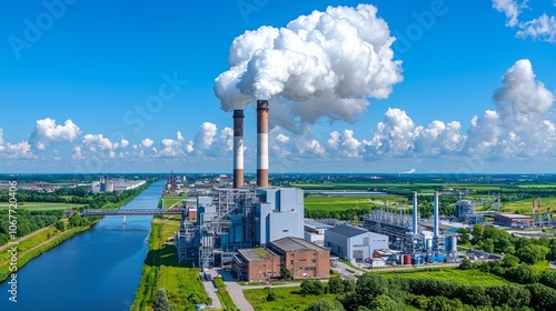 Wallpaper Mural An industrial coal plant with a backdrop of blue skies and white fluffy clouds is engulfed in a plume of smoke Torontodigital.ca