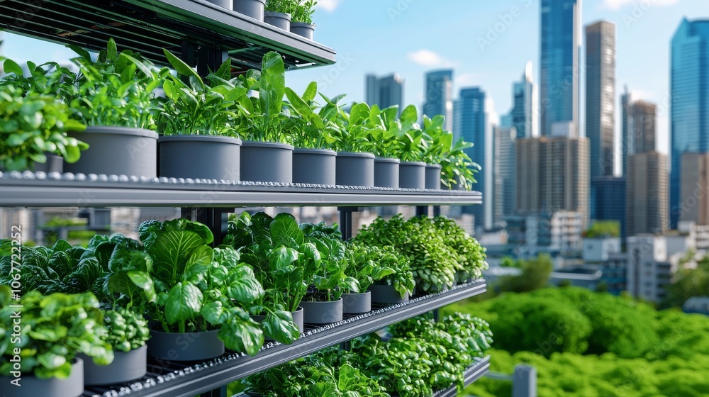 The installation of vertical farming structures in a futuristic city using green technology and climate control The installation of vertical farming structures in a futuristic city using green technology and climate control