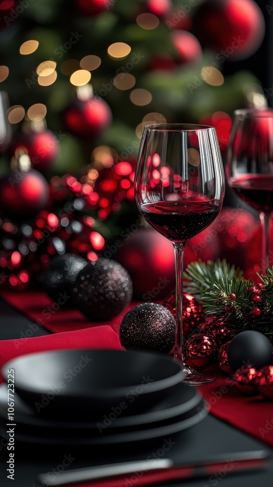 Elegant Christmas Table with Red and Black Decorations Elegant Christmas Table with Red and Black Decorations