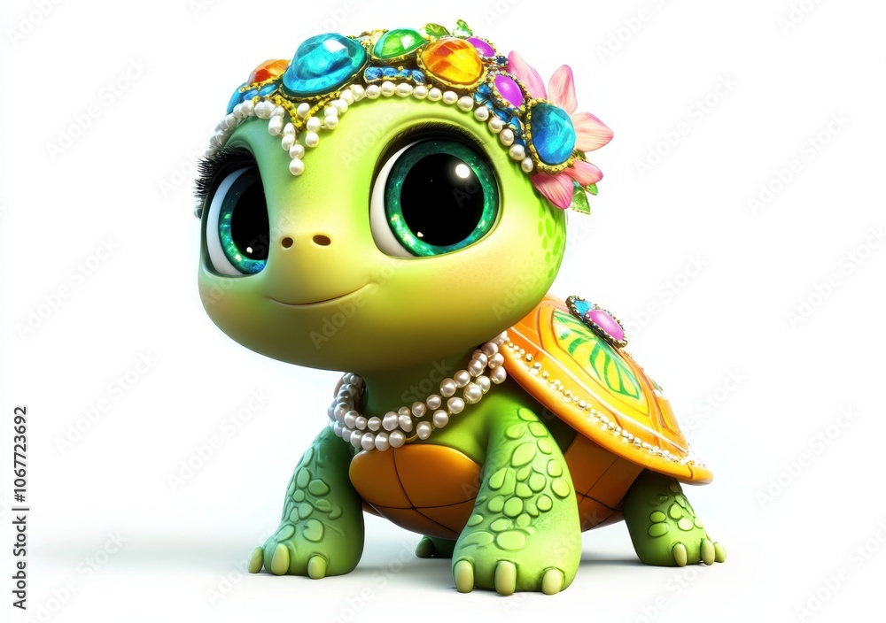 Cute Cartoon Turtle with Floral Crown Cute Cartoon Turtle with Floral Crown