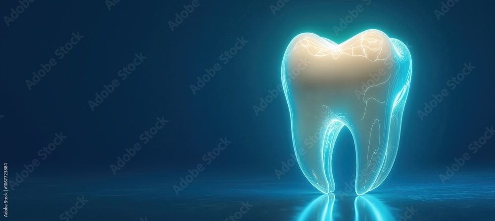 glowing tooth on blue background glowing tooth on blue background