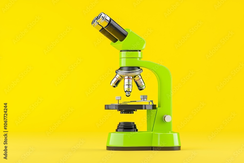 High quality photo of a microscope against a yellow background. High quality photo of a microscope against a yellow background.