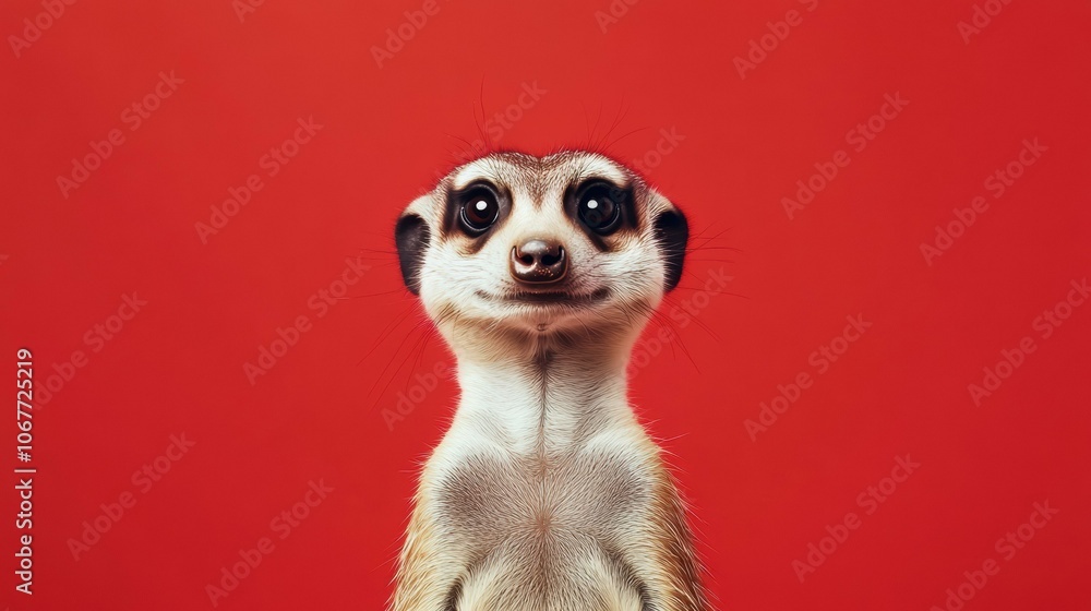 Obraz premium A curious meerkat looks directly at the camera. AI.