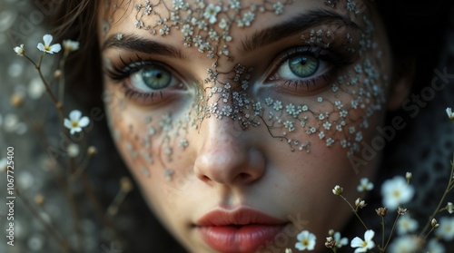 close up portrait of a woman with ornate make up 