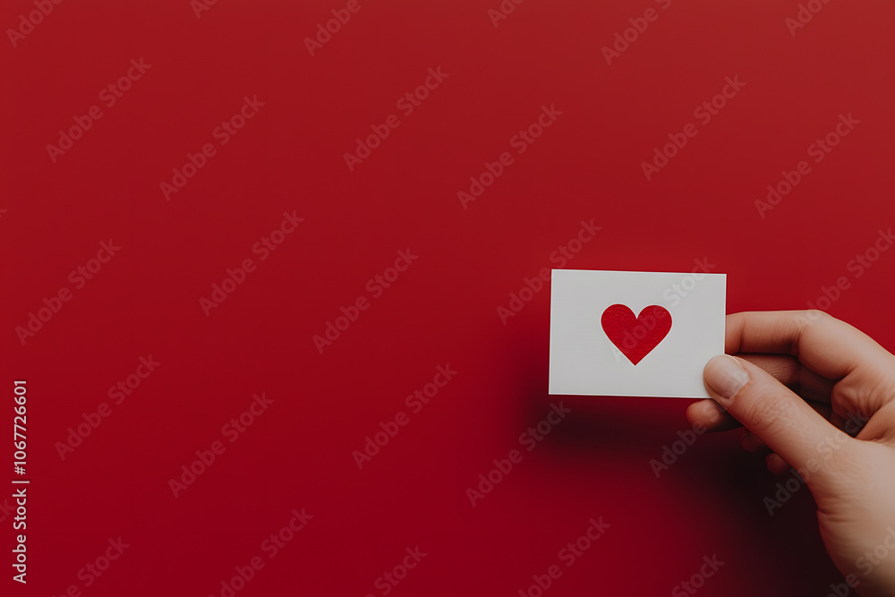 A hand holding a small card with a heart symbol, conveying love, care, and affection in a simple yet meaningful gesture A hand holding a small card with a heart symbol, conveying love, care, and affection in a simple yet meaningful gesture