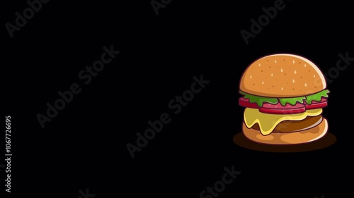 Burger, cheese hamburger cartoon animation on alpha channel