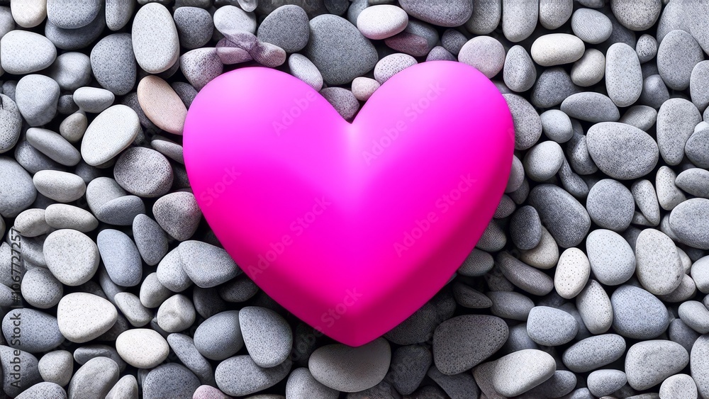 Pink heart lying on sea pebbles Pink heart lying on sea pebbles