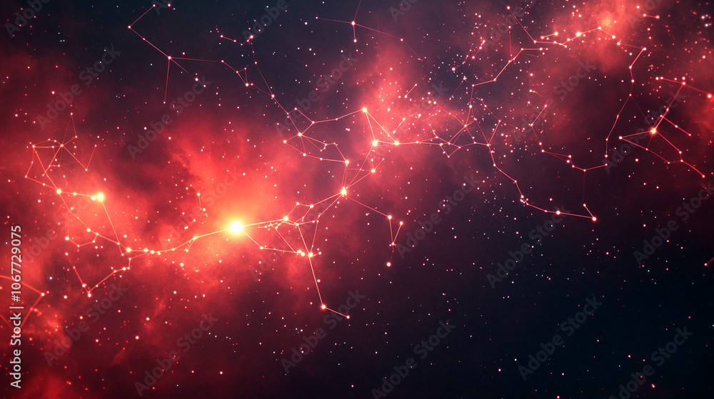 Fototapeta premium Illustration de constellations célestes et ciel nocturne avec étoiles lumineuses et nébuleuses éthérées