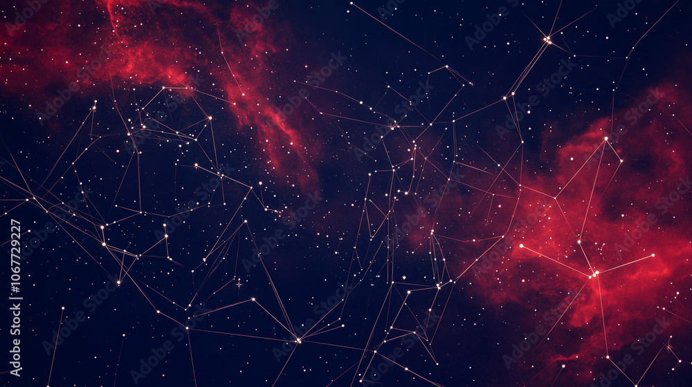 Fototapeta premium Illustration de constellations célestes et ciel nocturne avec étoiles lumineuses et nébuleuses éthérées