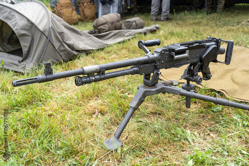 Belgian-made 7.62 mm machine gun on a tripod photo