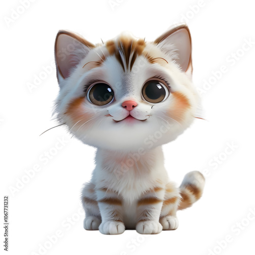 A cute 3D icon of a small, playful cat with round eyes and soft fur.