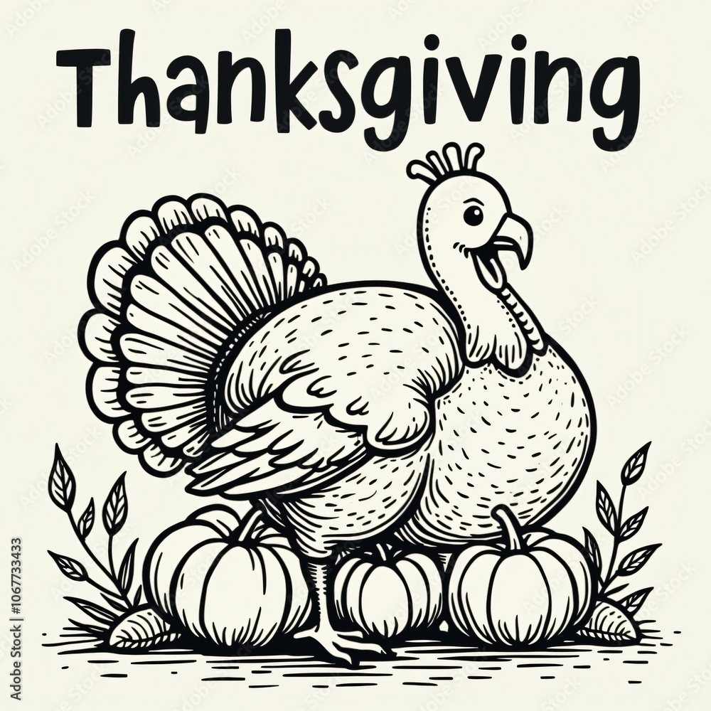 Fototapeta premium Cute Thanksgiving Turkey with Pumpkins Vector Illustration