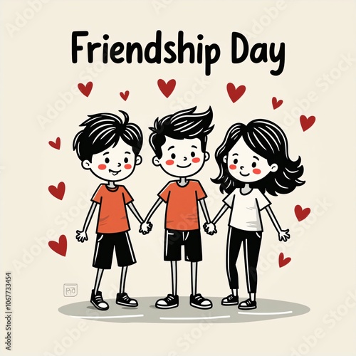 Cute Friendship Day Illustration with Kids Holding Hands