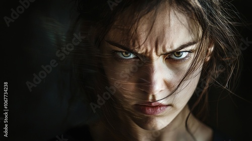 woman displays intense emotions associated borderline personality disorder showcasing impulsiveness and irritable expressions striking close up setting. photo