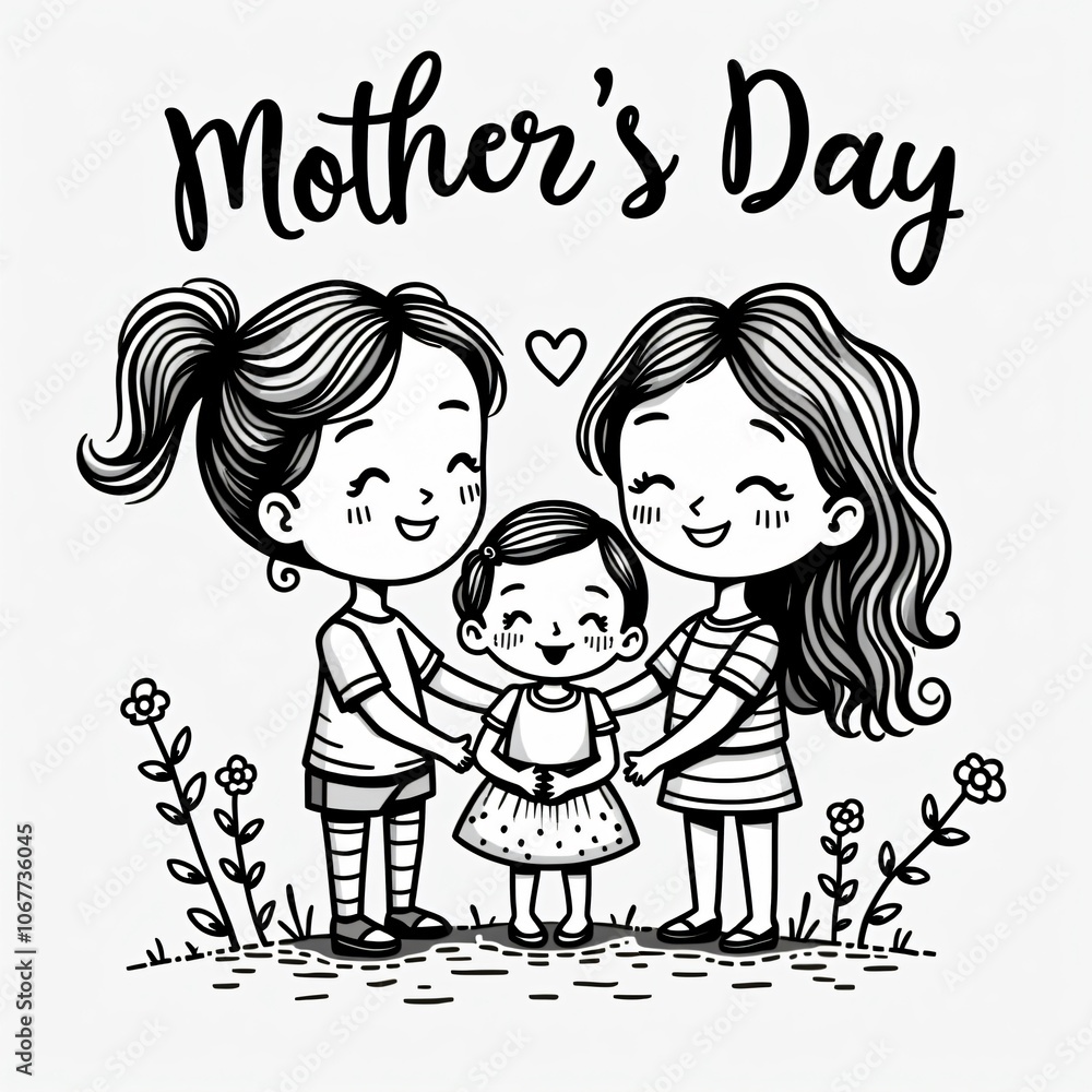 Mothers Day Cute Family Line Art Illustration Mothers Day Cute Family Line Art Illustration