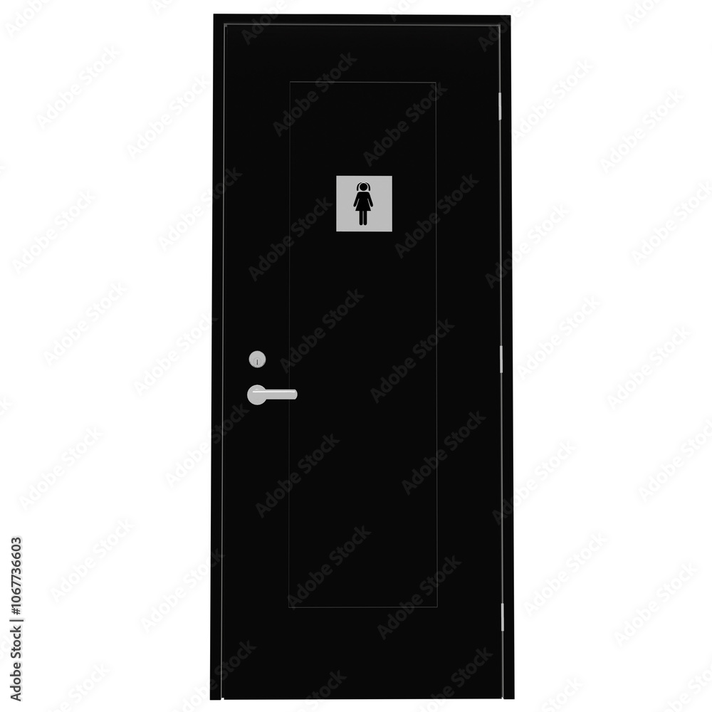 3d render black door women bathroom with transparent background 3d render black door women bathroom with transparent background