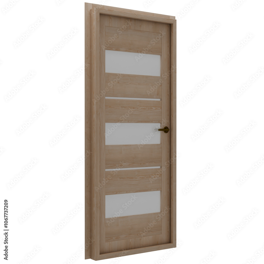 3d render wooden door with glass transparent background 3d render wooden door with glass transparent background