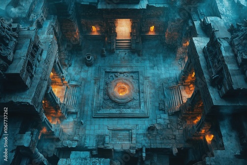 Mysterious Ancient Temple Dark Fantasy Dungeon Battlemap, Tabletop RPG Interior Room Map, Adventure Games and Roleplaying Encounters, Gaming Art Design Concept