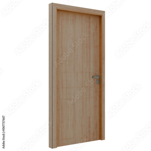 3d render wooden door with transparent background