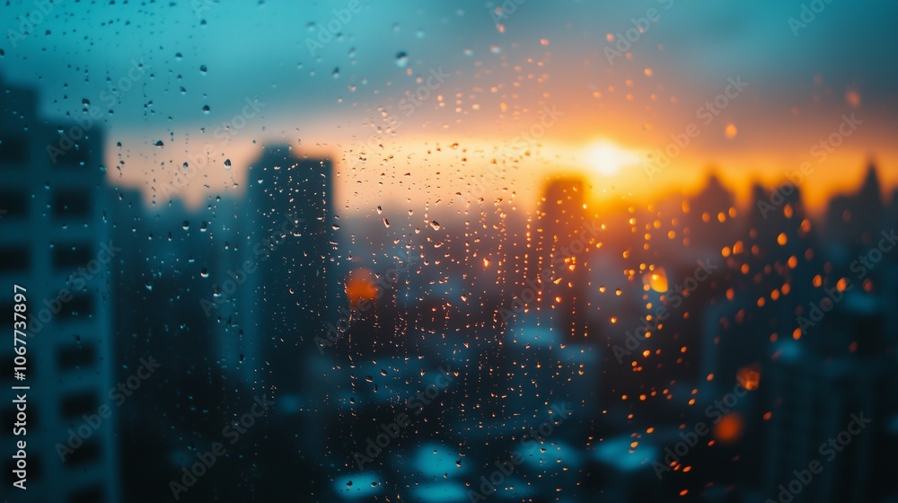 Fototapeta premium cityskape in the rain through the window at night