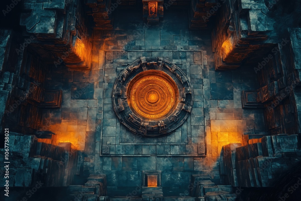 Mysterious Ancient Temple Dark Fantasy Dungeon Battlemap, Tabletop RPG Interior Room Map, Adventure Games and Roleplaying Encounters, Gaming Art Design Concept