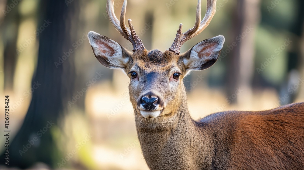 Buck or doe with antlers or without, seen in nature. Buck or doe with antlers or without, seen in nature.