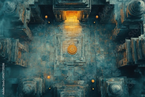 Mysterious Ancient Temple Dark Fantasy Dungeon Battlemap, Tabletop RPG Interior Room Map, Adventure Games and Roleplaying Encounters, Gaming Art Design Concept