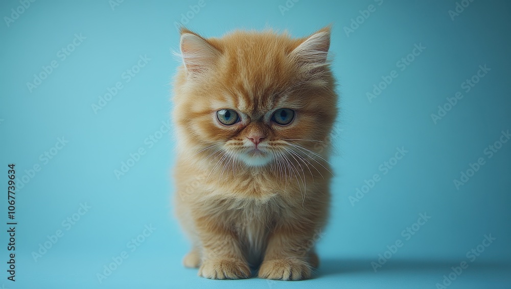 Fototapeta premium Persian Cat Displaying an Angry Expression on a Vibrant Blue Background